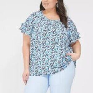 Flutter-Sleeve Crew-Neck Top
